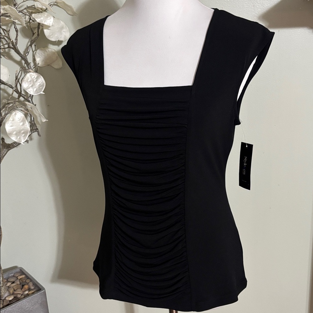 Style & Co Black Ruched Blouse - Picture 3 of 4